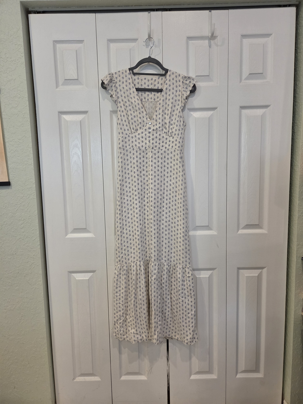 Women’s Cream Maxi Dress with Blue Floral Print